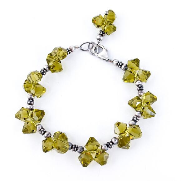 Vintage Sterling Silver 925 Green Crystal Cluster Bead Bracelet 7.25" - Picture 3 of 5